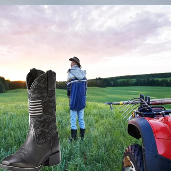 Women's Black Cowboy Boots Slip Resistant Work Boots Chunky Heel Western Boot - Picture 2 of 6